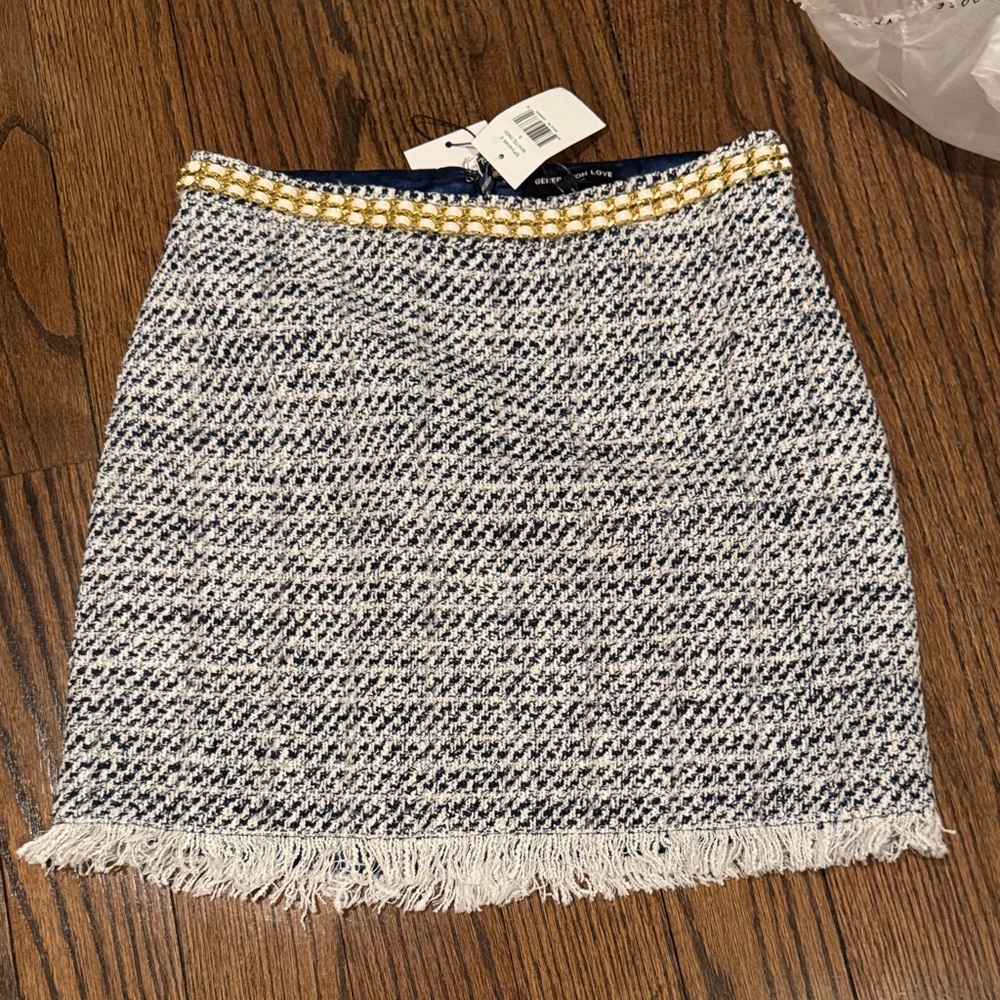 Generation Love Black and White Tweed Mini Skirt with Gold Accent